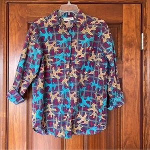 Vintage M French navy road fun fall shirt EUC autumn leaves